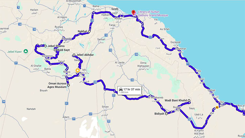 Oman Grand Self Drive Expedition - Route im Überblick